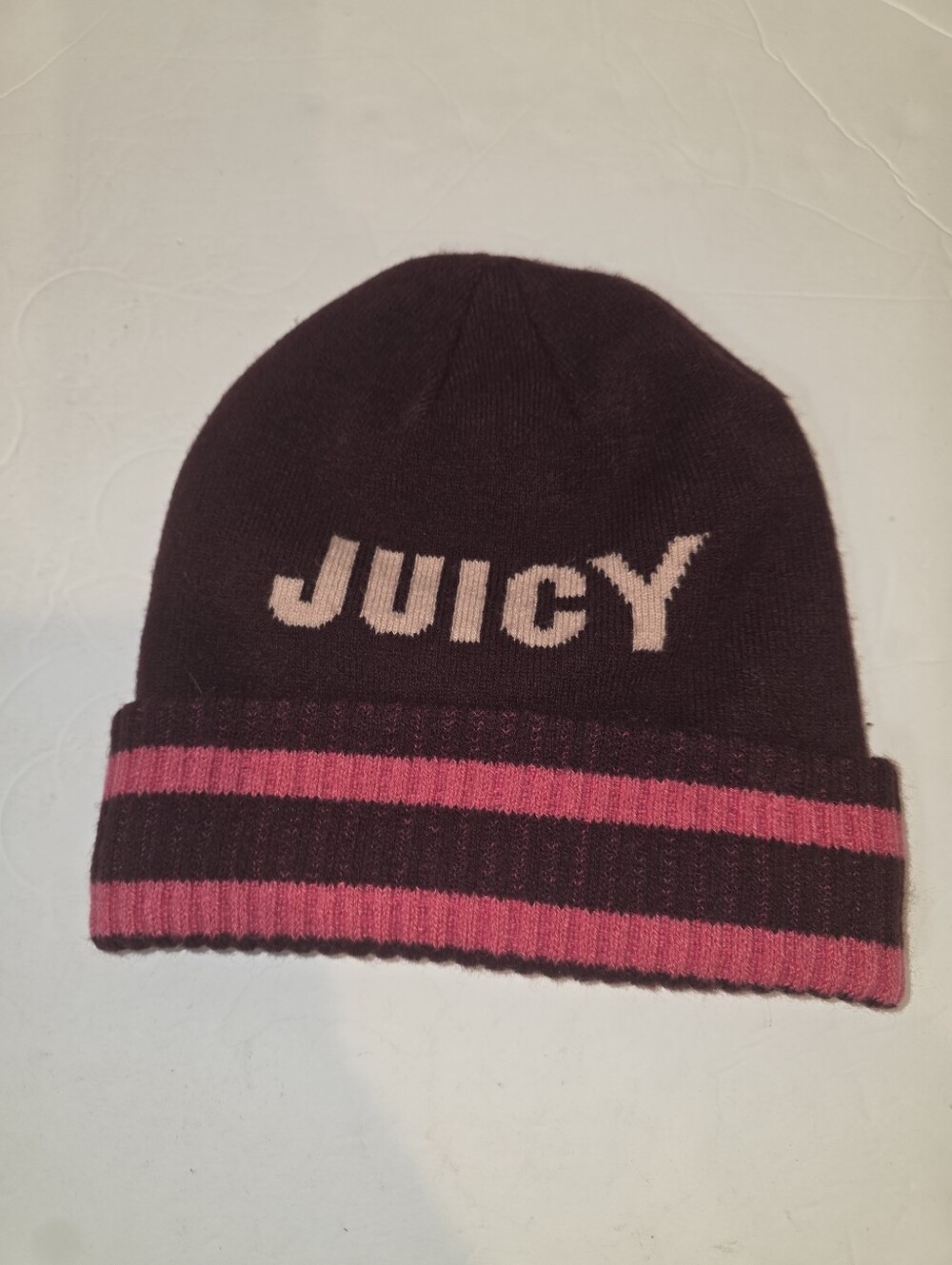 Juicy Couture Women's Pink and Burgundy Knit Beanie